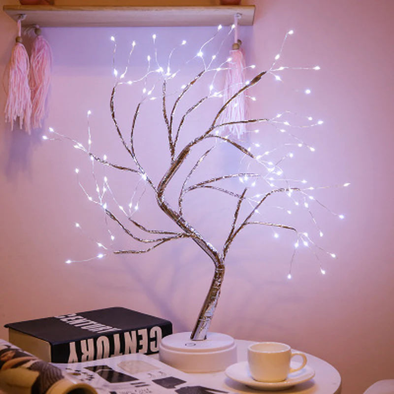 Enchanting LED Mini Christmas Tree Lamp with Copper Wire Garland - Perfect for Kids' Bedrooms and Holiday Decor