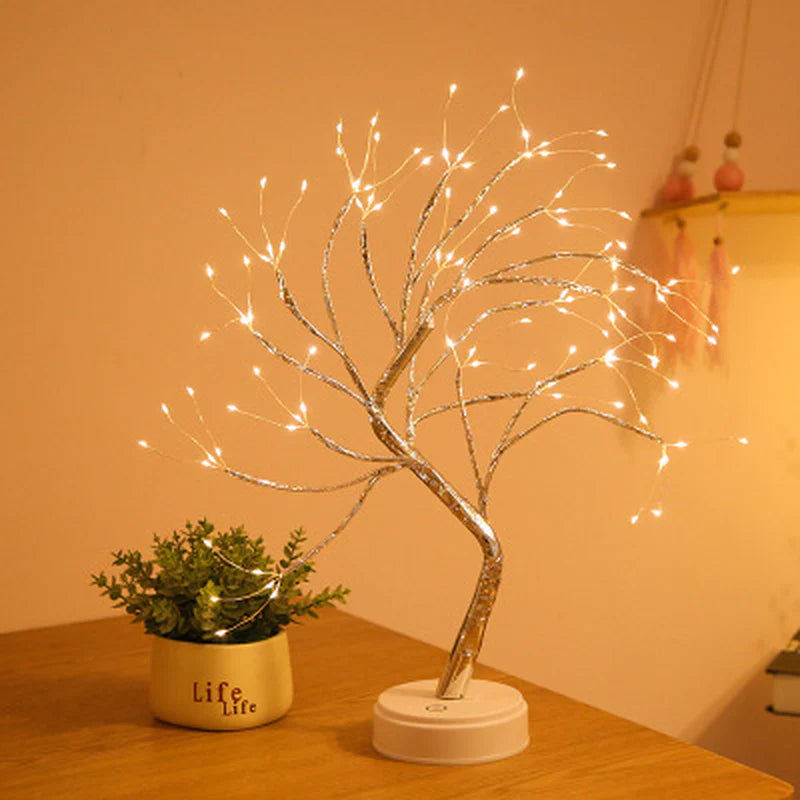 Enchanting LED Mini Christmas Tree Lamp with Copper Wire Garland - Perfect for Kids' Bedrooms and Holiday Decor