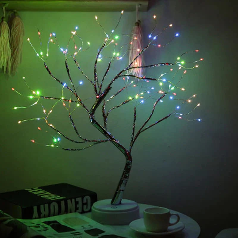 Enchanting LED Mini Christmas Tree Lamp with Copper Wire Garland - Perfect for Kids' Bedrooms and Holiday Decor